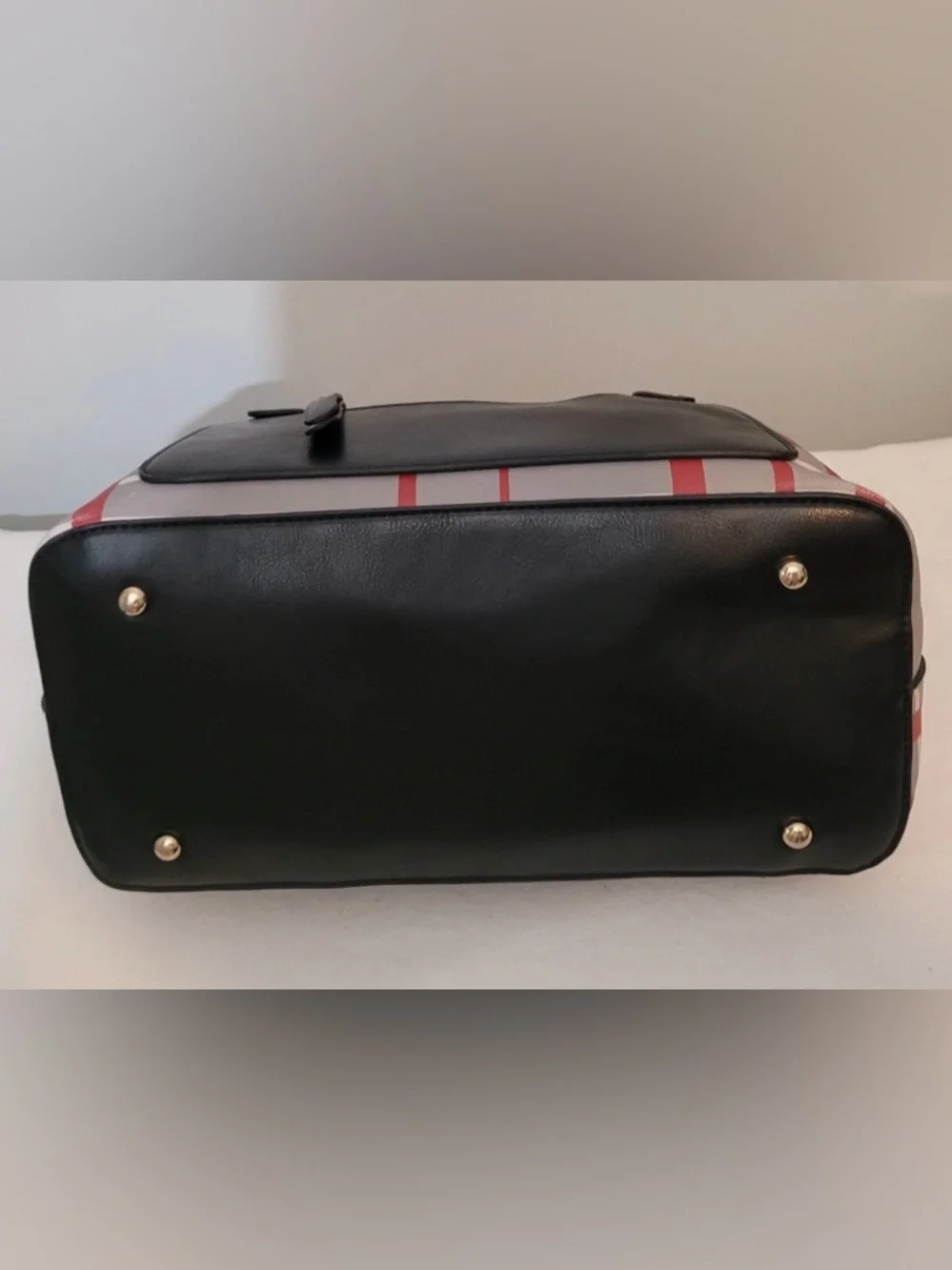 Black & Red Plaid Satchel Crossbody Bag Coated Canvas Faux Leather Trim